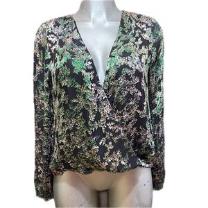 WHBM Silk Forest Fairy Wrap Blouse Top Floral Whimsigoth Classy Small Oversized